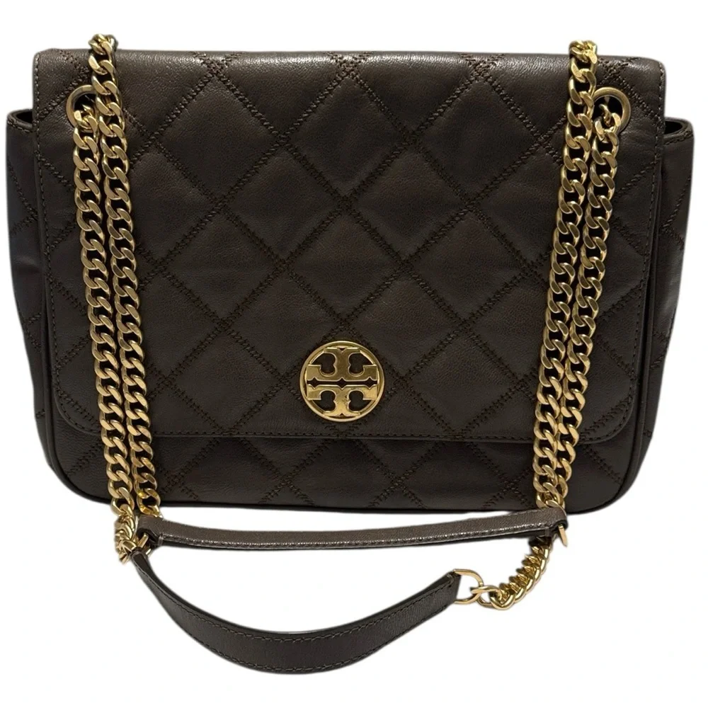 TORY BURCH Willa quilted shoulder bag volcanic stone
